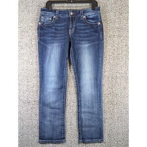 Miss Me Mid Rise Easy Crop Jeans Women's Size 31x28.5‎ (Tag 28) Blue Embellished